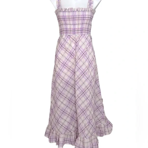 NWT Boston Proper Smocked Plaid Seersucker Dress In Lilac‎ And White. so … - Picture 8 of 15